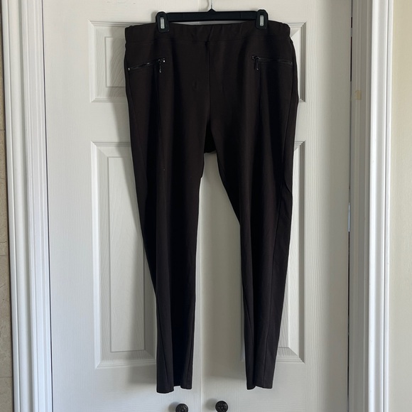 Elliott Lauren Pants - Elliott Lauren Dark Brown Slim Ankle Pants with Zippered Pockets